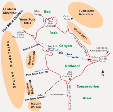 Line drawn map of Red Rock Canyon National Conservation Area
