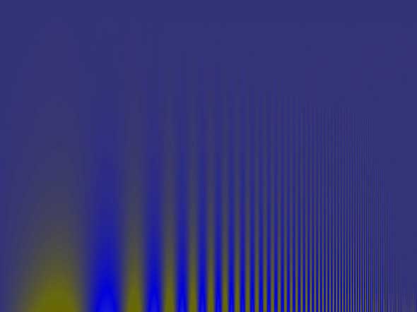 An abstract image featuring alternating blue and yellow vertical lines that gradually become lighter from the top to the bottom. The lines vary in width, creating a textured, gradient effect across the image.