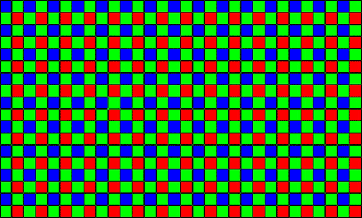 A vibrant, pixelated pattern featuring a grid of small squares in alternating red, green, and blue colors, creating a visually striking and colorful mosaic design.